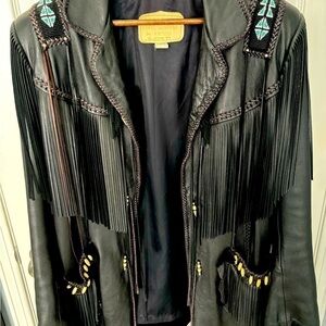 Arturo blackleather fringe jacket with bone inlay